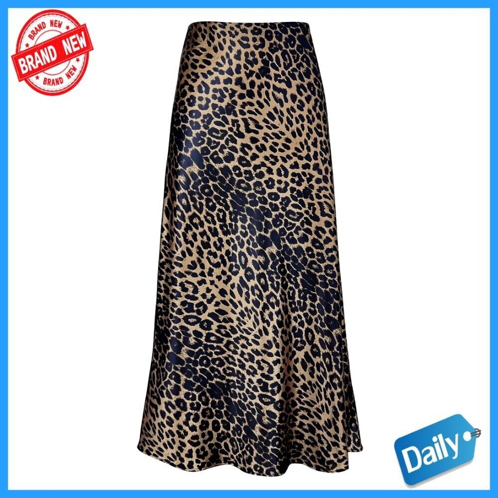 Satin Maxi Skirt High Waisted A-Line Hidden Elastic Waistband Long